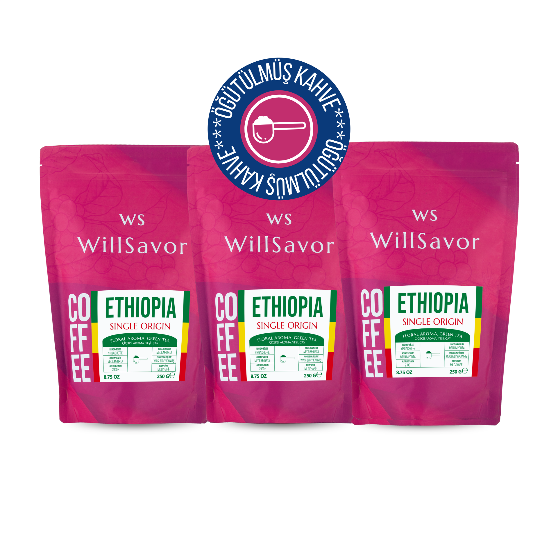 WillSavor Avantaj Paket 3 X Ethiopia Single Origin %100 Arabica (ÖĞÜTÜLMÜŞ KAHVE) 750 gr