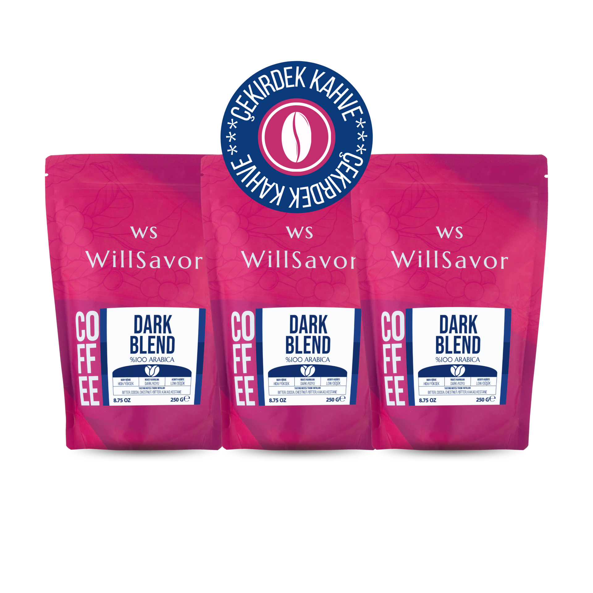 WillSavor Avantaj Paket 3 X Dark Blend %100 Arabica (ÇEKİRDEK KAHVE) 750 gr