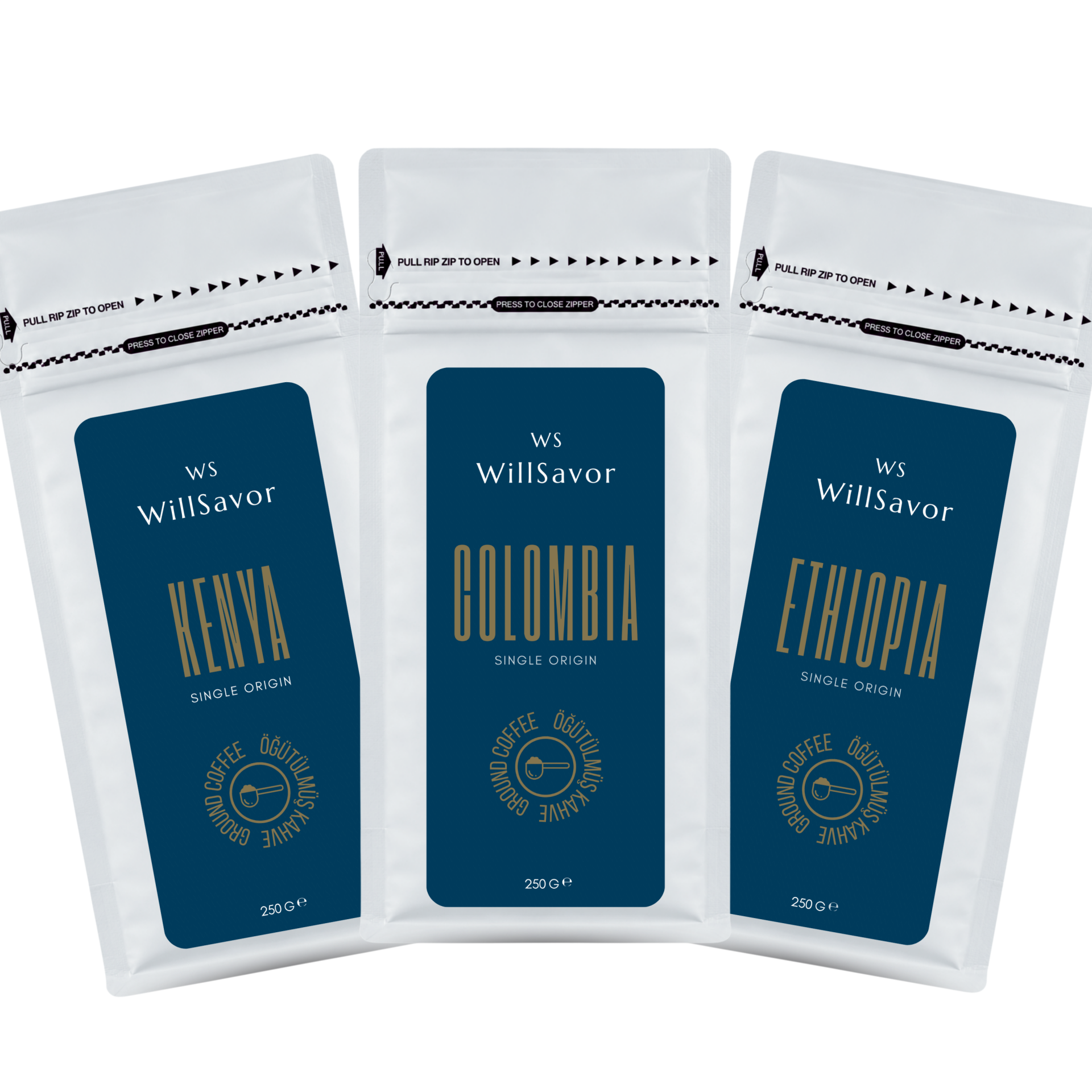 WillSavor 750 gr Avantaj Paket Kenya + Colombia + Ethiopia Single Origin (Öğütülmüş Kahve)